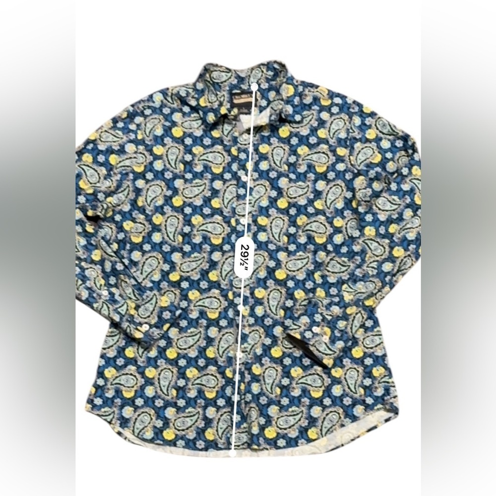 Cremieux Premium Denim Stretch Paisley Print Long Sleeve Button Up Shirt Sz L - Picture 3 of 6
